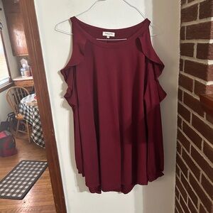 Sweet Love Maroon Ruffle Cold Shoulder Blouse